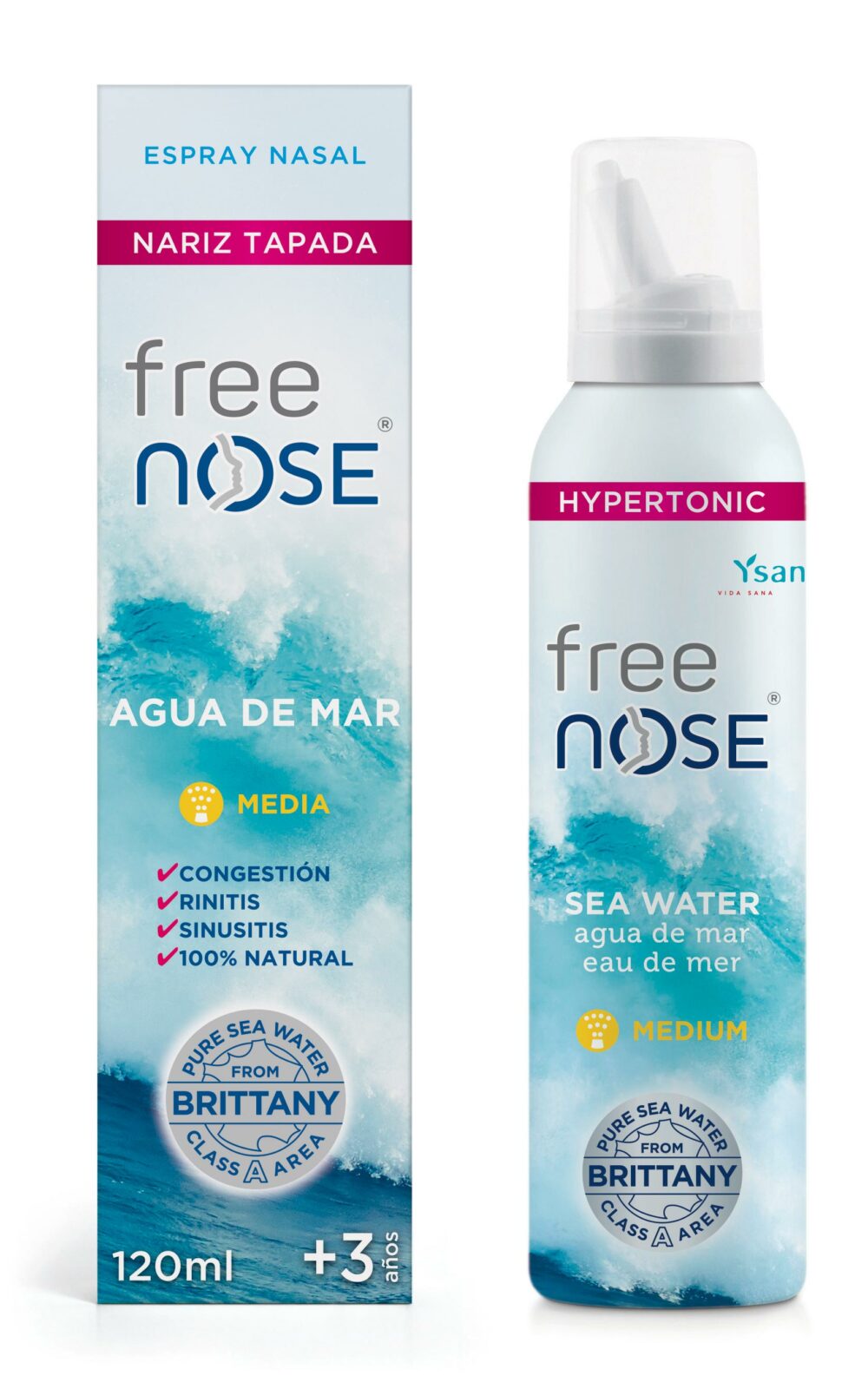 Free Nose® Agua de Mar Hipertónica Fuerza Media espray nasal 120ml de  Ysana® Vida Sana